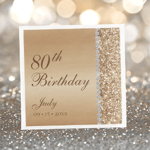 Serviette En Papier Élégant Or 80e Anniversaire