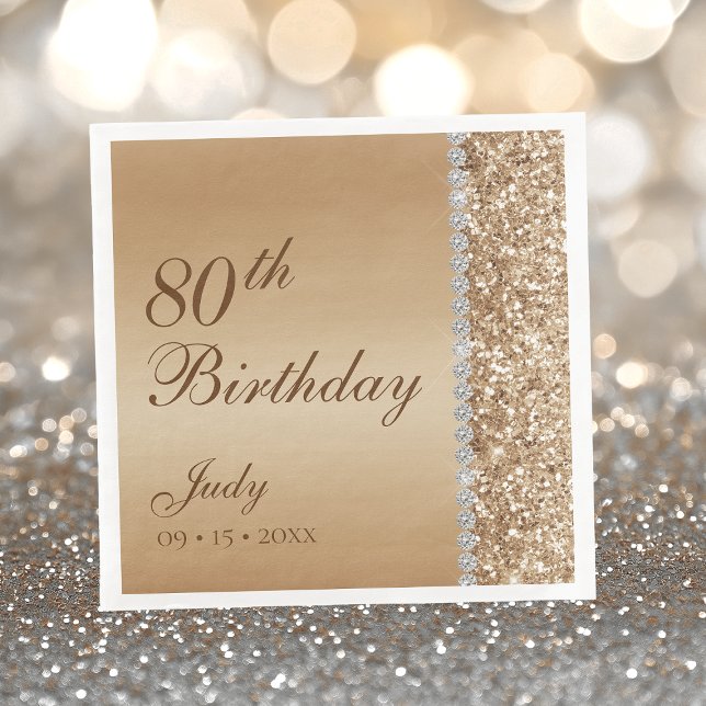 Serviette En Papier Élégant Or 80e Anniversaire (Créateur téléchargé)