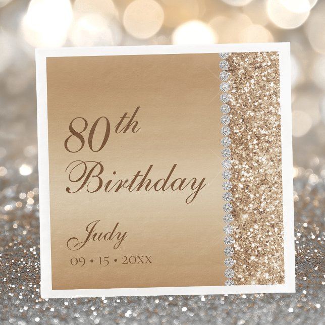 Serviette En Papier Élégant Or 80e Anniversaire (Créateur téléchargé)