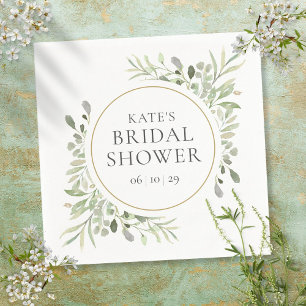 Serviette En Papier Elégant or Aquarelle Fête des mariées verte