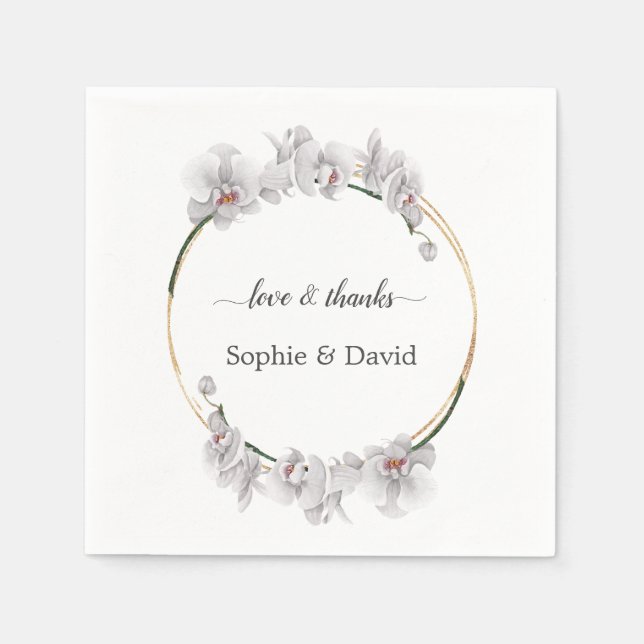 Serviette En Papier Élégant or blanc orchidée fleurs Mariage de fleurs (Devant)