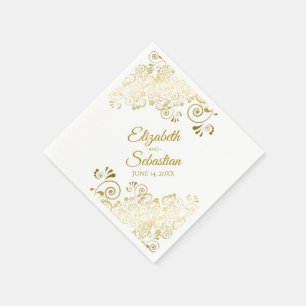 Serviette En Papier Elégant or Floral Filigree Simple Mariage chic