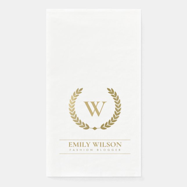 SERVIETTE EN PAPIER ÉLÉGANT OR FLORAL LAUREL WREATING MONOGRAM INITIAL (Devant)