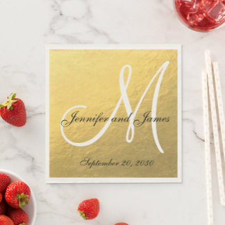 Serviette En Papier Élégant or noir Monogramme Papier serviettes
