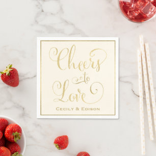 Serviette En Papier Élégant Or Toast à l'Amour Mariage Ivoire