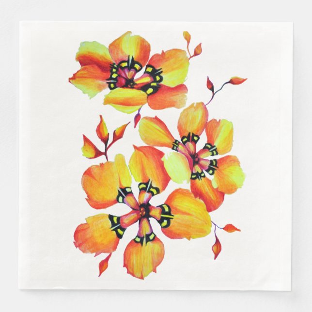 Serviette En Papier Elégant Orange Flowers - Customisez votre propre (Devant)