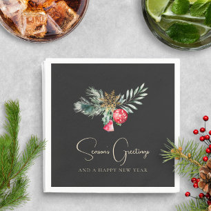 Serviette En Papier Élégant ornement rouge or fête de Noël moderne