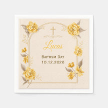 Élégant papier croix florale dorée pour baptême de