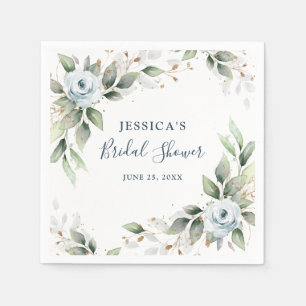 Serviette En Papier Élégant Papier Fleurs Bleu Poussiéreux pour Baby S