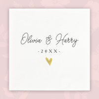 Élégant papier Mariage blanc Napkin | Coeur d'or