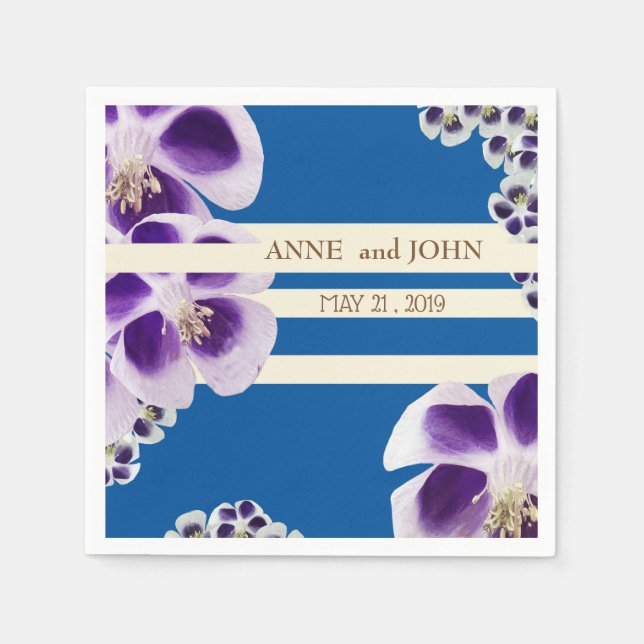 Serviette En Papier Élégant papier Mariage bleu floral (Devant)