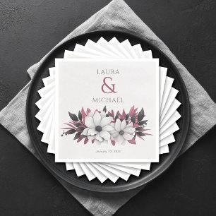 Serviette En Papier Élégant papier Mariage magenta noir floral