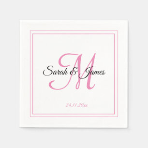 Serviette En Papier Élégant papier Mariage Monogramme blanc et rose Na