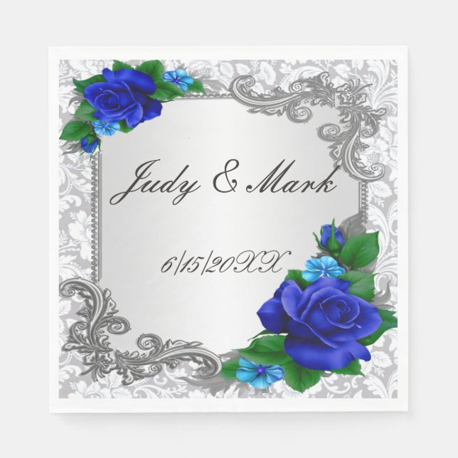 Serviette En Papier Élégant papier Mariage Rose bleu Naples (Devant)