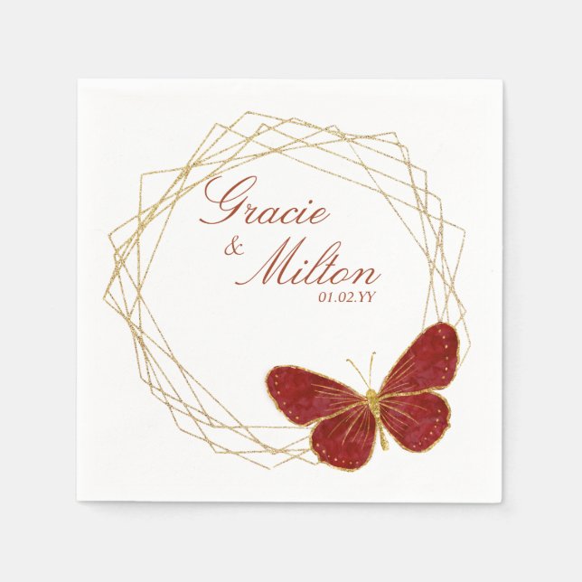 Serviette En Papier Élégant Papillon Monogrammé Mariage   (Devant)