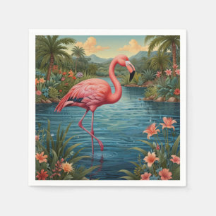 Serviette En Papier Élégant paradis tropical flamand rose