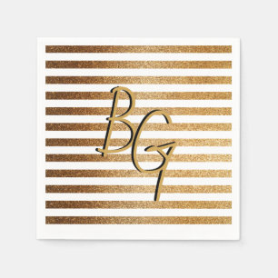 Serviette En Papier Élégant Parties scintillant d'or blanc bande Monog