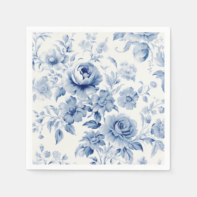 Serviette En Papier Elégant Pastel Blue Watercolor Roses (Devant)