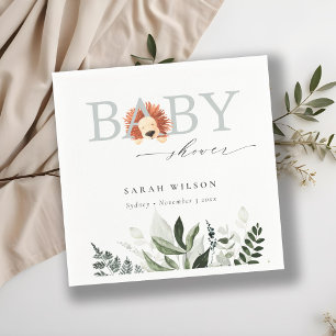Serviette En Papier Élégant Pastel Cute Boho Lion Foliage Baby shower