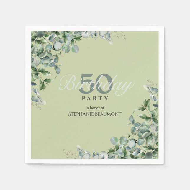 Serviette En Papier Elegant Pastel Green Flower Women's 50th Birthday  (Devant)