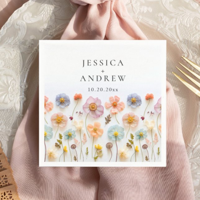 Serviette En Papier Élégant Pastel rose Fleur sauvage Mariage (Créateur téléchargé)