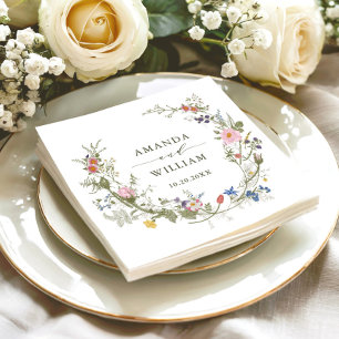 Serviette En Papier Élégant Pastel rose Fleur sauvage Mariage