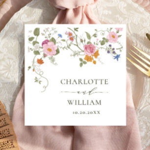Serviette En Papier Élégant Pastel rose Fleur sauvage Mariage