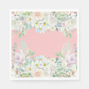 Serviette En Papier Elégant Pastel Rose Jardin Floral Anniversaire