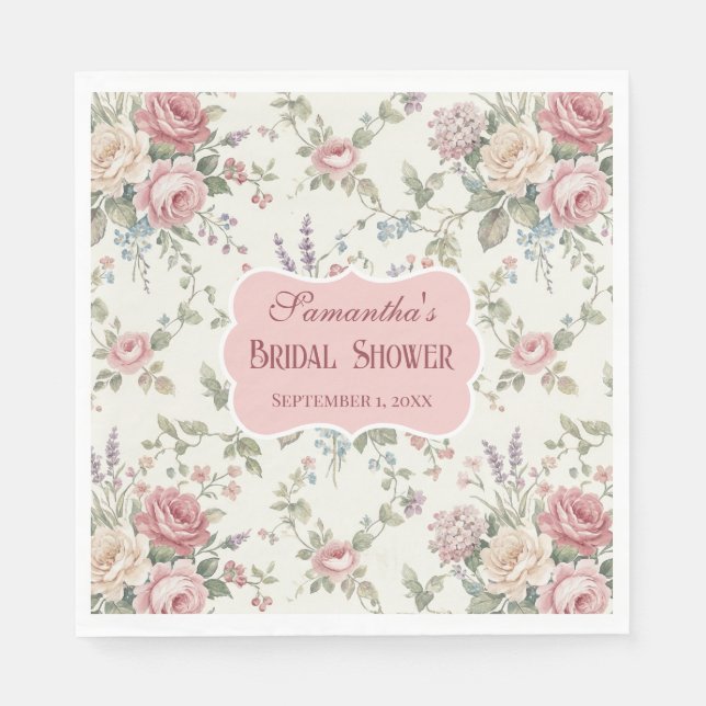 Serviette En Papier Elegant Pastel Roses Shabby Chic Bridal Shower (Devant)