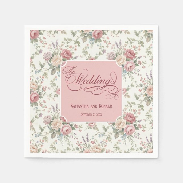 Serviette En Papier Elegant Pastel Roses Shabby Chic Wedding  (Devant)