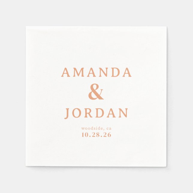 Serviette En Papier Elegant Peach Minimalist Names (Devant)