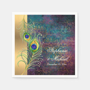 Serviette En Papier Elégant Peacock Feathers Bijoux Scrolls Mariage