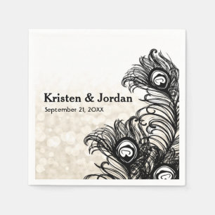 Serviette En Papier Elégant Peacock Feathers Bokeh Mariage Napkins