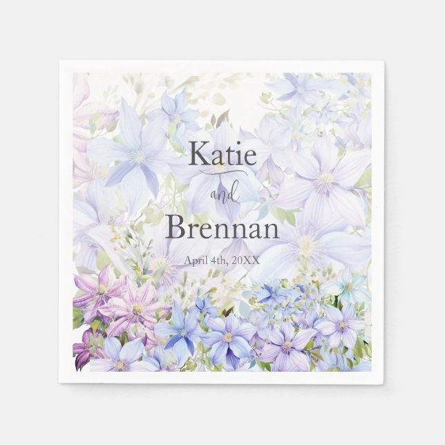 Serviette En Papier Élégant Periwinkle Clematis Mariage (Devant)