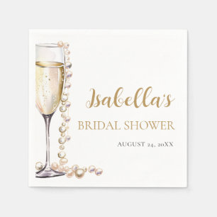 Serviette En Papier Élégant Perles d'Or et Prosecco pour Enterrement d