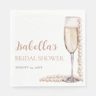 Serviette En Papier Élégant Perles d'Or et Prosecco pour Enterrement d