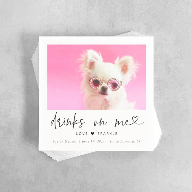 Serviette En Papier Elegant Pet Photo Dog Wedding | Drinks On Me (Créateur téléchargé)