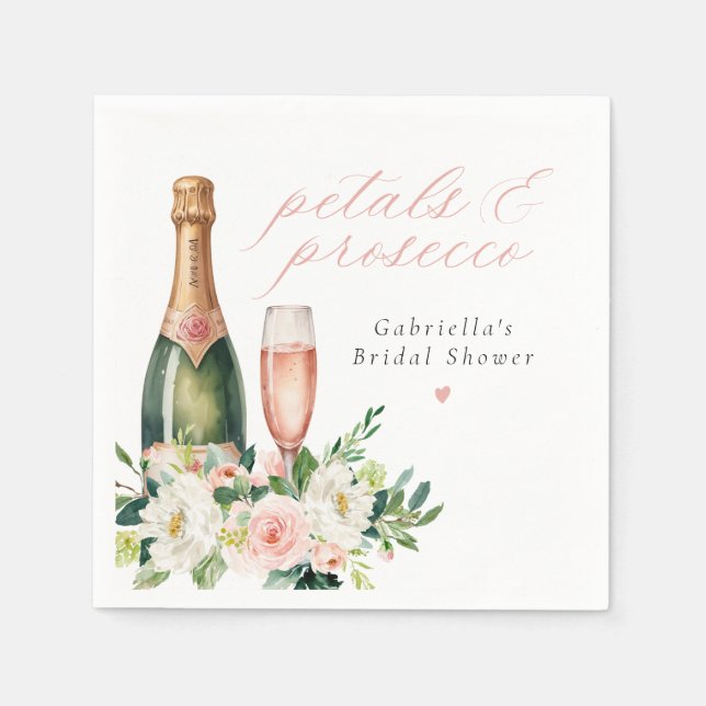Serviette En Papier Élégant Pétales et Fête des mariées Prosecco (Devant)