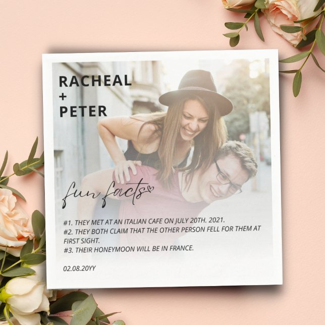 Serviette En Papier Elégant Photo Simple Couple Fun Fact pour Mariage (Créateur téléchargé)