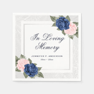 Serviette En Papier Elegant Pink Blue Silver Floral Memorial Funeral