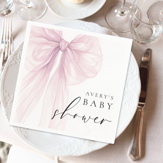 Serviette En Papier Elegant Pink Bow Baby Shower (Créateur téléchargé)