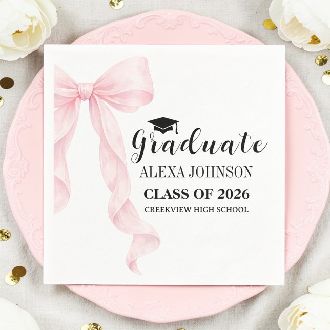 Serviette En Papier Elegant Pink Bow Graduation Cap Graduate (Créateur téléchargé)