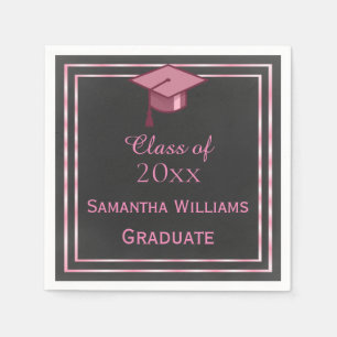 Serviette En Papier Élégant Pink encadré Graduation