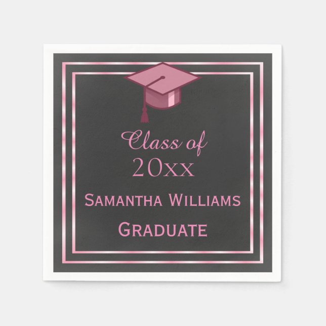 Serviette En Papier Élégant Pink encadré Graduation (Devant)
