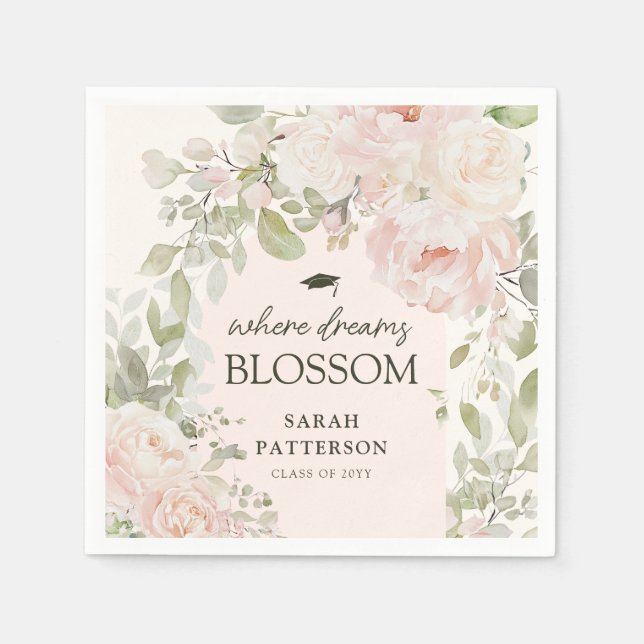Serviette En Papier Elegant Pink Floral Graduation Party (Devant)
