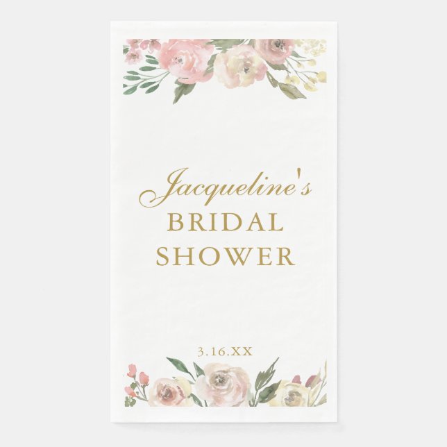 Serviette En Papier Elegant Pink Gold Floral Customized Bridal Shower (Devant)