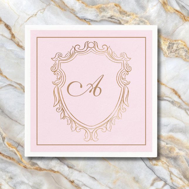 Serviette En Papier Élégant Pink Gold Monogramme initial (Créateur téléchargé)