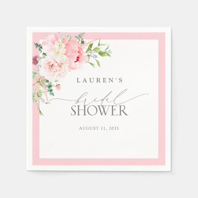 Serviette En Papier Elegant Pink Watercolor Flowers Bridal Shower (Devant)