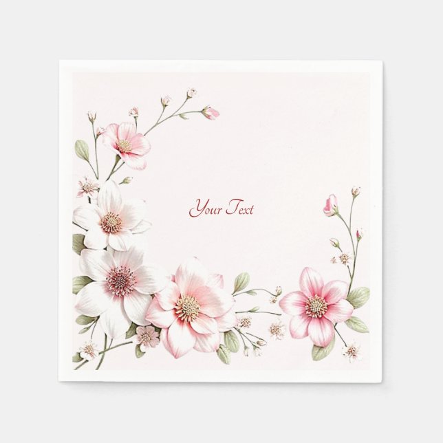 Serviette En Papier Elegant Pink White Floral Napkins (Devant)