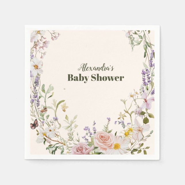 Serviette En Papier Elegant Pink Wildflower Boho Baby Shower (Devant)